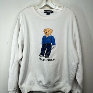 Polo Ralph Lauren White Polo Golf Bear Crewneck Sweatshirt VTG 90s Size L